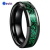 Ringe Herren Damen Ehering Schwarzer Wolframring mit grünem Opal und schwarzem Drachen-Inlay 6 mm 8 mm Comfort Fit