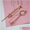 Dangle Chandelier Sier Gold Plating Irregar Pin Shape Earring For Women Creative Design Zinc Alloy Fashion Jewelry Gift Drop Deliv Dhf8U