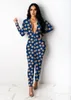 Women's Jumpsuits & Rompers ADFVAT Leopard Butterfly Print Womens Jumpsuit Zipper Up Deep V Neck Long Sleeve Bandage Club Party Outfit OF642
