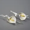 Stud Lotus Fun 18k Gold Long Hanging New Calla Lily Flower Dangle Earrings For Women Real 925 Sterling Silver Luxury Fine Jewelry