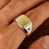 Rings BOCAI Real S925 Silver Jewelry Frosted Gold Smooth Trend Simple Square Wide Face for Man and Woman Ring Exquisite Gift