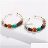 Dangle Lustre Bohème Perles Rondes Grand Hoop Boucles D'oreilles Pour Femmes Fille Style Vintage Colorf Cristal Résine Bois Perle Creative Ethn Dhs9O