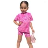 مجموعات الملابس 1-8Y أطفال شورت الصيف للفتيات القصيرة الأكمام الوردي TIE TOPS قميص البنطلون فتاة الملابس غير الرسمية