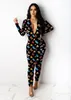 Women's Jumpsuits & Rompers ADFVAT Leopard Butterfly Print Womens Jumpsuit Zipper Up Deep V Neck Long Sleeve Bandage Club Party Outfit OF642