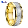 Rings Men Women Gold Ring Tungsten Wedding Band With White Meteorite Inlay Width 6MM 8MM Comfort Fit