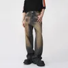 Mäns jeans Syuhgfa Vintage Men's Burrs Summer Gradient Color Straight Denim Pants High Street Male Casual Wide Leg Byxor