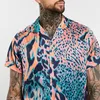 Fatos masculinos 2023 homens rosa leopardo impressão havaiana conjunto verão botão camisa de manga curta natação briefs casual streetwear 2 peça terno s 5xl 230520