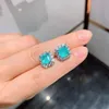 Stud Ffgems Brasilian Paraiba Emerald Tourmaline Oreri d'argento Creato Blue Stone Square per donne Gioielli Fine Gioielli Regali di festa all'ingrosso