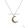 Pendentif Colliers Est Crushed Crystal Crescent Moon Collier Pour Femmes Mode Vintage Russe Or Gravier Longue Chaîne Bijoux Drop D Dhukx