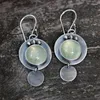 Dangle Earrings Boho Vintage Big Round Blue Moonstone For Women Retro Tribal Antique Silver Color Disc Circle Hook