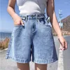 Dames jeans dames denim hippie knop verstelbare shorts harajuku bermuda beige brede been hoge been hoge taille broek zomerkatoen