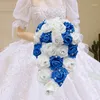 Kwiaty dekoracyjne 1PC/działka wodospad ślub bukiet narzeczona druhna Pearl Rhinestone pe Rose kwiat do małżeństwa