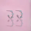 Hoop oorbellen Ins Simple Blue Flower Earring Vintage Copper Gold Gold Zirkoon voor vrouwen Girls Fashion Jewelry cadeau