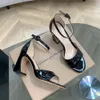 Patent leather thick high heeled sandals Leather Slip On Back cover heel Pumps luxury designer womens Ankle strap evening dress shoes factory footwear 35-41With box