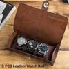 Cases 3 slots echt lederen horlogerol reistas draagbaar vintage paardenleer display horloge opbergdoos horloge organisatoren