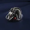 Anéis jade anjo retro thai prata dragão cabeça masculino anel dominador personalidade moda zodíaco festa jóias 925 prata masculino anel