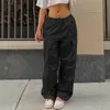 Calças femininas de duas peças sólidas soltas com cordão calças cintura baixa streetwear corredores baggy perna larga sweatpants hippie rosa carga y2k roupas 230519