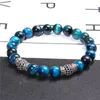 Bangle 8mm Round Natural Blue Tiger Eye Beads Bracelet Oval Micro Pave Zirco Charm Beaded Bracelet for Women Men Energy Jewelry Gifts