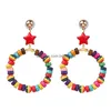 Dangle Reghenelier inthnic Style أقراط الخشب للنساء المصنوع يدويًا Bohemian Colorf Beads Fivepointed Star Hoop Charm Jewelry Dr Dhdla