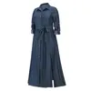 Casual Dresses Ladies Mid Length Shirt Dress Sexy Long Sleeve Slit Buttons Denim Mother If The Bride