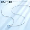 Kettingen UMCHO Rechthoek Nano Hemelsblauw Topaas Ketting Echt 925 Sterling Zilveren Hangers Kettingen voor Vrouwen Edelsteen Sieraden