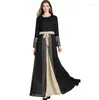 Robes décontractées été marque musulman femme noir dentelle printemps femmes mode nœud ceinture col rond à manches longues robe en mousseline de soie