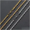 Chains Gold Fashion Stainless Steel Hip Hop Jewelry 5Mm Rope Chain Mens Necklace Drop Delivery Necklaces Pendants Dhw5N