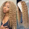 Transparent Lace Honey Blonde Lace Front Wig Water Wave Human Hair Wigs Kinky Curly Hair Synthetic Wig Preplucked Hairline perruque femme