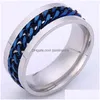 Band Rings vintage Cadeia de aço inoxidável girando anel de inquietação anti ansiedade personalizada para homens homens Trendy Jewelry Gift preto sliv dhhui