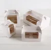 Vitt kort pappersmuffinslådor kakor förpackningslådor med handtag tydlig fönstermuffinsbox SN787