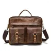 Briefcases Leather Men's Bag Crazy Horse Retro Shoulder Top Layer Messenger Handbag 8001