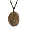 Pendant Necklaces Vintage Openable Po Locket Oval Carved Flower Stripe Picture Necklace Women's Ancient Opening Box Gifts