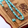 Clothing Tasbih Prayer Beads Sibha Blue Synthetic Turquoise Stone 33 Rosary Masbaha Muslim Tespih Islamic Gold Tassel