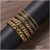 Kette Herren 18 Karat vergoldete Edelstahlarmbänder Hochglanzpolierter sechsseitiger Schliff Miami Cuban Link Lobster Buckle Armband Drop Deli Dhx6J