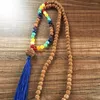 Hänge halsband 7 chakra natursten mala pärlor 108 halsband rudraksha bön bohemian tassel bodhi