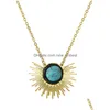 Pendant Necklaces New Fashion Golden Stainless Steel Chain Necklace Elegant Sunflower Turquoise High Quality Jewelry Female Wholesal Dhyqx