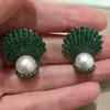 Örhängen Bilincolor White Pearl Green Clam Shell Earring för kvinnor