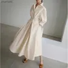 Robes décontractées 5XL automne et hiver grande taille vêtements pour femmes 2022 nouvelle mode rue manteau décontracté bouton revers ceinture balançoire robe solide manteau L230520