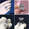 Solitaire ring 925 Sterling Sier Cut 5ct Diamond Moissanite Square verloving Houdingringringen voor vrouwen cadeau drop levering sieraden dhvtz