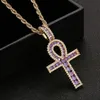 Ankh Kreuz Anhänger Gold Silber Kupfer Material Eiszirkon Ägyptischer Schlüssel des Lebens Anhänger Halskette Männer Frauen Hiphop Schmuck Rock Edelstein