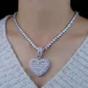 Naszyjniki mrożone Bling można otworzyć w kształcie serca wisiorka Naszyjnik serca łańcuch tenisowy sześcien cyrkonu mody mody biżuteria