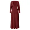 Casual Dresses 2023 Solid Color V-neck Long-sleeved Lace-up Ladies Dress Vestidos Para Mujer Elegantes Y Bonitos Long For Women