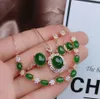 Sets MeiBaPJ Natural Nephrite Jade Gemstone Flower Jewelry Set 925 Sterling Silver Four Piece Suit Fine Wedding Jewelry for Women