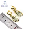 Earrings New natural green Amethyst Oval 10*14mm gemstone earrings 925 sterling silver Simple fashion Women's fine Jewelry Gift