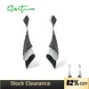 Stud SANTUZZA Silver Earrings For Woman Genuine 925 Sterling Silver Folded Black Spinel White Cubic Zirconia Classical Fine Jewelry