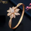 Bracelet Pera Haute Qualité CZ Pierre Réglage Style Indien Jaune Or Couleur 3D Fleur Bracelet Rond Bracelet pour Mariage Femmes Bijoux Z052