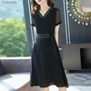 Casual Dresses Women's Clothing Chiffon Pullover Office Lady V-Neck Mid-calf Solid Empire Belt Dresses Summer New Trend Lightly Cookedlightly L230520