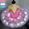 Dancewear Girls Led Light Professional Ballet Tutu Glow Ballerina Ballet Dress Kids Adult Luminous Birthday Party Dance Costume Dancewear 230520