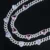 Kolyeler Buzlu Bling Kadın Lady Mücevher Moda 12mm 5a Cz Küba Bağlantı Zinciri Beyaz Pembe Kalp Cazibesi Cazibe Suçlu Kolye 16 "