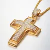 Halsband stora tvärhängen halsband manliga guld färg rostfritt stål mikro pave cz jesus cross halsband för män hip hop is ut smycken